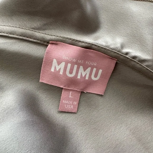 Show Me Your Mumu Samantha Ruffle Wrap Dress Moss Green Luxe Satin Large - Picture 6 of 9